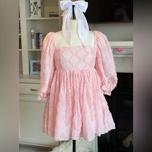 NWT Ribbon textured puff sleeve babydoll mini dress